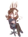  2019 alasou anthro brown_hair clothed clothing digital_media_(artwork) female hair lagomorph leporid looking_at_viewer mammal rabbit simple_background solo white_background yellow_eyes 