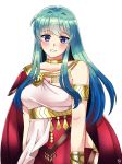  1girl aqua_hair armlet blue_eyes dancer dress earrings eirika_(fire_emblem) fire_emblem fire_emblem:_the_sacred_stones fire_emblem:_three_houses jewelry long_hair maji_(majibomber) parted_lips simple_background solo upper_body white_background 