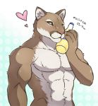  &lt;3 abs anthro barazoku biceps blush chest_tuft cougar felid feline fingers fur giraffe_(artist) japanese_text male mammal muscular muscular_male nude orangina pecs simple_background solo text translated tuft white_background yellow_eyes 
