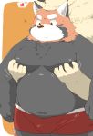  &lt;3 2019 ailurid anthro belly blush bulge clothing duo grope hi_res hug hugging_from_behind humanoid_hands kisukemk777 male mammal moobs nipples overweight overweight_male red_panda underwear 