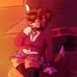  &lt;3 2019 anthro black_collar blue_eyes breasts candy canid canine canis car charkie clothed clothing collar collar_tag domestic_dog emilie_(charkie) food lollipop mammal navel outside sitting solo vehicle 