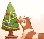  2018 blush brown_body brown_fur christmas christmas_tree eyes_closed fur furret hi_res holidays ke_mo_suke nintendo pok&eacute;mon pok&eacute;mon_(species) solo tree video_games 