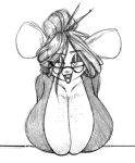  anthro bedroom_eyes big_breasts breasts clothed clothing eyeshadow eyewear female glasses hair half-closed_eyes huge_breasts looking_at_viewer makeup mammal mature_female mcsweezy mouse murid murine rodent seductive simple_background smile 