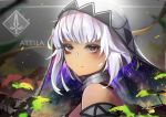  1girl absurdres altera_(fate) bangs character_name commentary copyright_name dark_skin face fate/grand_order fate_(series) from_side frown highres joehongtee looking_at_viewer red_eyes short_hair solo sword veil weapon white_hair 