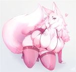  &lt;3 2018 anthro big_breasts bottomless bow bra breasts camel_toe canid canine cleavage clothed clothing female fluffy fluffy_tail fox garter_belt garter_straps hi_res huge_breasts legwear lingerie mammal mature_female neck_tuft pussy secretly_saucy seductive smile solo stockings thick_thighs tuft underwear voluptuous_pink_fox_(seventh) 