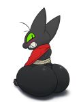  anthro big_butt black_body black_fur blush bound butt cartoon_network clothing domestic_cat felid feline felis fur green_eyes hi_res huge_butt looking_back male mammal mao_mao:_heroes_of_pure_heart paws rope sheriff_mao_mao_mao simple_background solo thick_thighs vun 