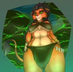  2019 5_fingers anthro anthrofied black_hair bracelet breasts claws clothed clothing crossgender disney ear_piercing ear_ring eternity-zinogre eye_scar felid female fingers green_eyes hair hand_on_hip hi_res jewelry lion looking_at_viewer mammal mtf_crossgender pantherine piercing scar scar_(the_lion_king) smile solo the_lion_king 