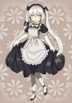  1girl absurdres apron blush commentary_request curtsey destroyer_(girls_frontline) finesoda girls_frontline highres long_hair maid maid_apron pale_skin sangvis_ferri shoes solo twintails white_hair yellow_eyes 
