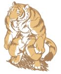  2015 anthro biped chest_tuft featureless_crotch felid fur giraffe_(artist) lam-chan male mammal multicolored_body multicolored_fur muscular muscular_male nude pantherine pecs simple_background solo standing striped_body striped_fur stripes tiger tuft white_background 