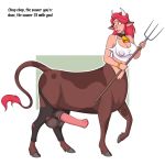  1:1 absurd_res balls big_breasts big_penis bovid bovid_taur bovine bovine_taur breasts cattle cattle_taur cleavage clothed clothing erection gynomorph hi_res hooves horn intersex mammal mammal_taur nipple_outline penis speech_bubble taur text unidentified-tf 