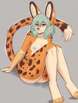 4_toes anthro areola breasts eyebrows eyelashes felid feline female fingers fur green_hair hair hi_res looking_at_viewer lunarii mammal nipples nude orange_body orange_fur serval sitting smile solo spots spotted_body spotted_fur toes 