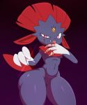  2015 anthro blood bodily_fluids breasts female hi_res mammal mustelid navel nintendo nude pok&eacute;mon pok&eacute;mon_(species) pussy solo sssonic2 thick_thighs under_boob video_games weavile wide_hips 