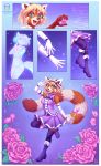  2019 ailurid anthro armwear blonde_hair boots bottomwear clothing comic elbow_gloves female flower footwear gloves green_eyes hair handwear hi_res kacey magical_girl_outfit mammal open_mouth open_smile plant red_panda ringtail rose_(flower) short_hair simple_background skirt smile solo topwear transformation_sequence wand 