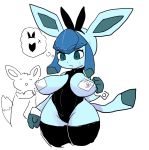  anthro anthrofied big_breasts blue_body blush bodily_fluids breasts clothing eeveelution fake_ears glaceon legwear leotard nintendo nipple_outline pok&eacute;mon pok&eacute;mon_(species) pok&eacute;morph sweat thick_thighs thigh_highs video_games wide_hips zamuzaza2 
