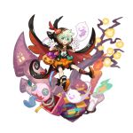 1boy asymmetrical_clothes asymmetrical_legwear buttons candle checkered checkered_floor cloak dragalia_lost fang full_body ghost ghost_tail gloves green_eyes green_hair halloween halloween_costume hood hooded_cloak jack-o&#039;-lantern jack_in_the_box_(toy) looking_at_viewer lowen_(dragalia_lost) non-web_source official_art open_hands open_mouth puffy_shorts pumpkin ribbon saitou_naoki shorts smile solo transparent_background tree window 