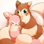  1:1 2019 blush brown_body brown_fur cuddling duo eyes_closed fur furret hi_res ke_mo_suke nintendo pink_body pink_fur pok&eacute;mon pok&eacute;mon_(species) video_games 