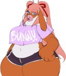  belly big_breasts big_butt bottomwear breasts bubble_gum butt clothed clothing crop_top curvy_figure dewlap_(anatomy) domestic_rabbit female flemish_giant hotpants lagomorph leporid mammal oryctolagus overweight pigtails rabbit satanickpaws shirt shorts skimpy slightly_chubby thick_thighs tiffany_(whopperlopper) topwear voluptuous wide_hips 