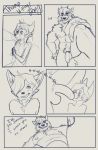  anthro anthro_on_anthro balls becoming_erect big_dom_small_sub black_and_white blush body_hair canid canine canis chest_tuft comic duo english_text fangs first_person_view flaccid foreskin fox grin half-erect happy_trail humanoid_penis hybrid korichi korichi_(character) larger_male low-angle_view male male/male male_pov mammal monochrome multiple_scenes muscular muscular_male nervous penis pubes shy size_difference sketch slim smaller_male smile submissive submissive_pov text tuft uncut wolf wolfalon_(analon) 