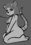  2019 arms_tied blush bound breasts collar digital_media_(artwork) female hi_res mammal monochrome mouse murid murine restrained rodent simple_background solo species:rodent visionaryserpent 