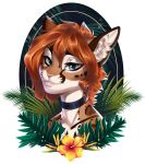  2019 anthro blue_eyes brown_hair digital_media_(artwork) eyebrows eyelashes felid feline female hair headshot_portrait hi_res leopardus mammal ocelot portrait solo yasmil 