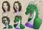  anthro breasts bust_portrait clothed clothing dragon fangs female green_body green_eyes green_scales hair hi_res horn human human_to_anthro mammal mmwoodcock non-mammal_breasts open_mouth portrait scales sequence sharp_teeth solo species_transformation spines teeth tongue transformation wingless_dragon 
