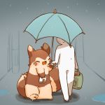  1:1 brown_body brown_fur duo eyes_closed fur furret hi_res humanoid_hands ke_mo_suke nintendo outside pok&eacute;mon pok&eacute;mon_(species) raining umbrella video_games walking 