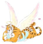  &lt;3 2018 angel anthro biceps big_muscles black_body black_fur bracelet clothing feathered_wings feathers felid footwear fur giraffe_(artist) halo hi_res japanese_text jewelry kemono lam-chan looking_at_viewer male mammal multicolored_body multicolored_fur muscular muscular_male orange_body orange_fur pantherine pecs sandals simple_background solo striped_body striped_fur stripes tail_ring text tiger translated white_background white_body white_fur wings yellow_eyes 