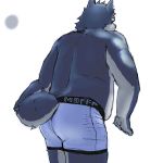  2019 7gaku_7 anthro belly butt canid canine clothing humanoid_hands male mammal simple_background slightly_chubby solo underwear 