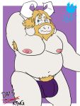  2019 absurd_res anthro asgore_dreemurr belly boss_monster bovid bulge bunnybara caprine clothing fur goat hi_res male mammal moobs navel nipples overweight overweight_male pubes solo undertale underwear video_games white_body white_fur 