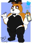  2019 absurd_res animal_crossing anthro black_nose booker_(animal_crossing) bunny_costume bunnybara canid canine canis clothing costume domestic_dog hi_res male mammal nintendo overweight overweight_male solo video_games 