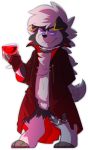  2019 absurd_res alpha_channel blood bodily_fluids cloak clothing ear_piercing ear_ring fan_character fangs glass hi_res lycanroc midnight_lycanroc nintendo piercing pok&eacute;mon pok&eacute;mon_(species) shockstk simple_background transparent_background vampire video_games 