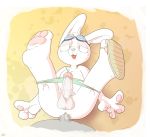  anal anal_penetration anthro balls beach censored hi_res humanoid_penis lagomorph leporid looking_at_viewer male male/male mammal open_mouth penetration penis rabbit sand seaside smile underwear_around_legs くっそめんどい 