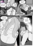  2019 anthro anthrofied anus bed big_breasts blush bodily_fluids bottomless breasts butt cleavage clothed clothing comic cutie_mark dialogue dragon duo english_text equid equine feathered_wings feathers female fluttershy_(mlp) friendship_is_magic furniture hair hair_over_eyes hi_res horse imminent_sex long_hair lying male mammal my_little_pony on_bed open_mouth pia-sama pony pterippus pussy shaking sharp_teeth shivering smile spike_(mlp) sweat teeth text wings 