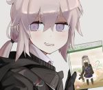  &gt;:( 2girls absurdres assault_rifle beret black_gloves black_legwear blush brand_name_imitation call_of_duty:_modern_warfare_2 clown_nose commentary copyright_name cover eyebrows_visible_through_hair game_console game_cover girls_frontline gloves grey_hair gun h&amp;k_hk416 hat highres hk416_(girls_frontline) hood hoodie long_hair long_sleeves low_ponytail m200_(girls_frontline) mrbongson multiple_girls parody purple_eyes rifle smile thighhighs weapon xbox_360 