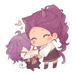  &gt;_&lt; 2girls animal_ears bernadetta_von_varley blush_stickers cat_ears cat_tail closed_eyes fire_emblem fire_emblem:_three_houses garreg_mach_monastery_uniform kvlen long_hair long_sleeves mouse_ears mouse_tail multiple_girls open_mouth petra_macneary ponytail purple_hair short_hair simple_background tail uniform white_background 