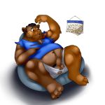  1:1 anthro balls clothing forebucks forepawz hi_res male mammal novembear novemburr overweight penis rippage slightly_chubby solo torn_clothing transformation ursid weight_gain wg xids 