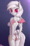  2019 5_fingers absurd_res anthro anus bat_pony breasts clitoris cutie_mark digital_media_(artwork) dock equid eyelashes fan_character fangs female fingers hair hi_res long_hair looking_at_viewer looking_back mammal membrane_(anatomy) membranous_wings my_little_pony neko-me nipples pink_eyes pussy slit_pupils solo spread_pussy spreading white_hair wings 