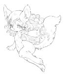  anthro canid canine cub female flat_chested hair kemono long_hair mammal monochrome navel nipples nude oag_(artist) solo wavy_hair wide_hips young 