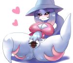  &lt;3 2019 anus big_breasts blue_hair blush bodily_fluids breasts censored cervix clothing featureless_feet female hair hat hatterene headgear headwear hi_res humanoid nintendo not_furry pink_hair pok&eacute;mon prehensile_hair pseudo_hair purple_sclera pussy raised_leg simple_background smile solo spread_pussy spreading sweat tentacles unknown_pok&eacute;mon video_games white_background white_body white_skin witch_hat yellow_eyes ytrall 
