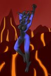  4_eyes absurd_res breasts demon female hell hi_res horn humanoid lava lava_river mountain multi_eye nude oc:cila solo yenchey 