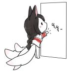  2015 4_tails ahri_(lol) animal_humanoid black_hair blush canid canid_humanoid canine canine_humanoid chibi female fox_humanoid hair hamze humanoid knocking league_of_legends mammal mammal_humanoid multi_tail riot_games simple_background solo standing video_games white_background 
