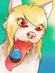  2010 canid canine cupcake female food hi_res mammal open_mouth red_eyes saintblue solo 