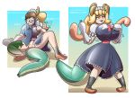  2018 animal_humanoid animate_inanimate balls big_breasts blonde_hair breast_expansion breasts bulge clothing dragon dragon_humanoid dress female gynomorph hair hand_on_breast horn humanoid inanimate_transformation inflatable intersex jacket japanese_text living_inflatable miss_kobayashi&#039;s_dragon_maid nozzle penis pussy redflare500 rubber sitting smile solo spread_legs spreading standing surprise text tohru_(dragon_maid) topwear transformation yellow_eyes 