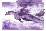  2019 ambiguous_gender digital_media_(artwork) dragon feathered_dragon feathered_wings feathers feral fur furred_dragon halybs paws purple_theme solo wings 
