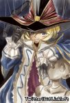  1girl blonde_hair blue_eyes carol_malus_dienheim commentary_request dress gloves hair_between_eyes hat link_(aa30) long_hair looking_at_viewer senki_zesshou_symphogear solo witch_hat 