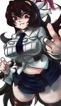  big_breasts bottomwear breasts clothing female filia hi_res humanoid noblood sharp_teeth skirt teeth thick_thighs 