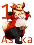  2019 anthro balls belly big_breasts breasts censored condom delphox erection fur geiru_mirua gynomorph hi_res humanoid_penis inner_ear_fluff intersex looking_at_viewer mosaic_censorship nintendo nipples nude one_eye_closed overweight overweight_gynomorph overweight_intersex penis pok&eacute;mon pok&eacute;mon_(species) pubes smile solo tuft video_games wearing_condom wink yellow_body yellow_fur 