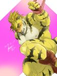  abs blush butt covering covering_self felid hi_res magan male mammal mknrhsm muscular muscular_male nipples nude pantherine pecs ribbons tiger tokyo_afterschool_summoners video_games 