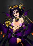  areola breasts clothed clothing demon female gadjewood hair horn humanoid humanoid_pointy_ears lips nipples not_furry solo wings yellow_eyes 