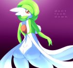  2019 absurd_res ashraely big_breasts big_butt breasts butt clothed clothing curvy_figure digital_media_(artwork) female gardevoir hair hi_res huge_breasts humanoid looking_at_viewer nintendo nipples not_furry pok&eacute;mon pok&eacute;mon_(species) red_eyes simple_background solo solo_focus text thick_thighs topwear video_games voluptuous wide_hips 